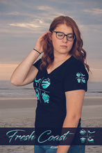 Load image into Gallery viewer, Women&#39;s Classic V-Neck Crosshair Tee - Black/Turquoise
