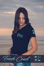 Load image into Gallery viewer, Women&#39;s Classic V-Neck Signature Tee - Black/Turquoise
