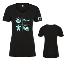 Load image into Gallery viewer, Women&#39;s Classic V-Neck Crosshair Tee - Black/Turquoise
