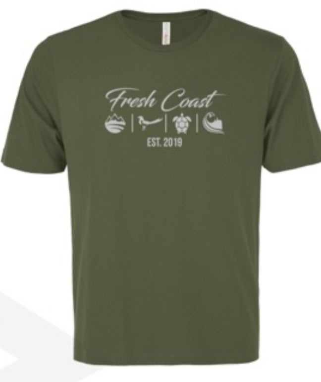Men's Classic Crew Neck, New Era Graphic Tee - Moss Green/Granite