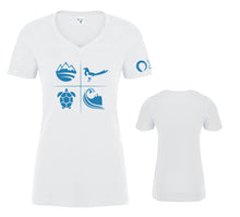 Load image into Gallery viewer, Women&#39;s Classic V-Neck Crosshair Tee - White/Ocean Blue
